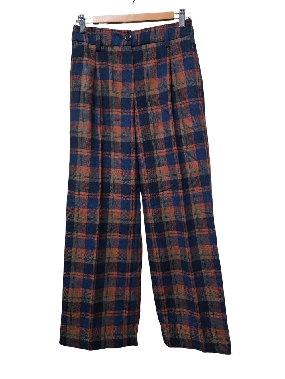 Sezane Tartan Wool Blend Plaid Wide Leg Trousers